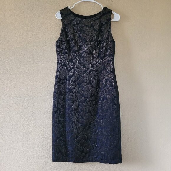 Tibi Dress Size 8 Metallic Jacquard Sleeveless Sheath Cocktail Black Silver - Picture 1 of 7